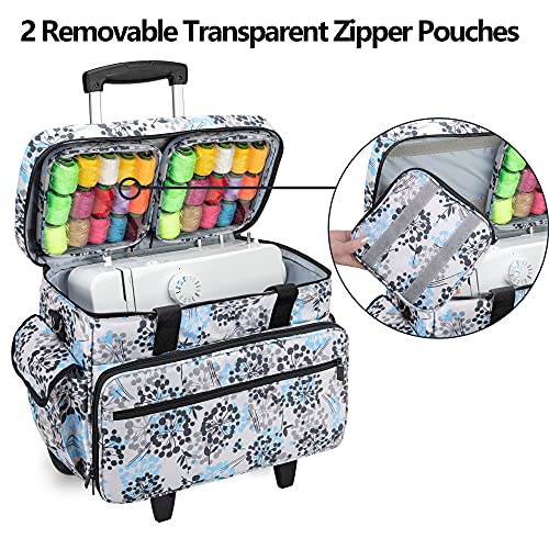 Teamoy Sewing Machine Case on Wheels, Rolling Sewing Machine Tote with