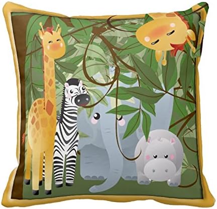 Jungle Safari Animals Kids Room Pillow Pillow Square Throw Pillow Cover Cushion Case With Hidden Zipper Closure Pillowcase For Living Room Sofa 18 In