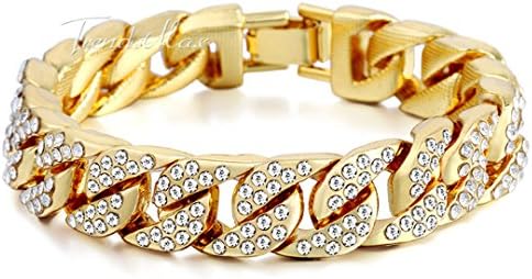 Mens Bracelet For Women Hip Hop Jewelry Gold Silver Color Miami Curb Cuban Chain Iced Out Rhinestones