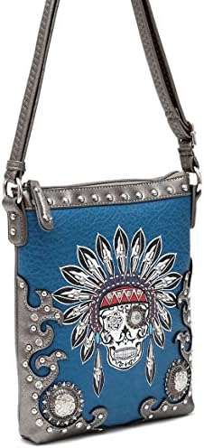 L.COLETTE Western Cowgirl Indian Embroidery Deco Design Messenger Bag KEL4699 (Turquoise)