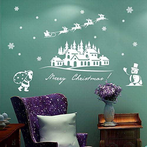 Christmas Windows/ Wall Sticker - Christmas Tree, Snowflake, Deer, Santa Claus, Snowman Pattern Window Clings PVC Windows Glasses Stickers - for Christmas Decoration Wall Decor (White)
