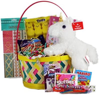 Magical Unicorn Themed Easter Candy and Toy Easter Basket with Plush