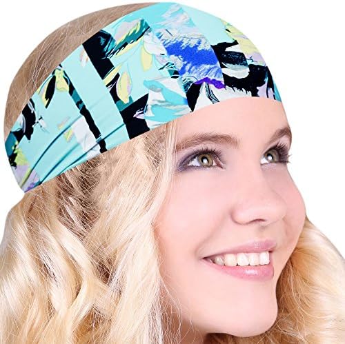 FUN &amp; FUNKY Work Out Headbands! SUPER FUN! Turquoise Stripe - Choose From Over 30 Best No Slip Printed Headbands Stretchy One Size Fits Most Made in USA by Mom &amp; Daughter:)