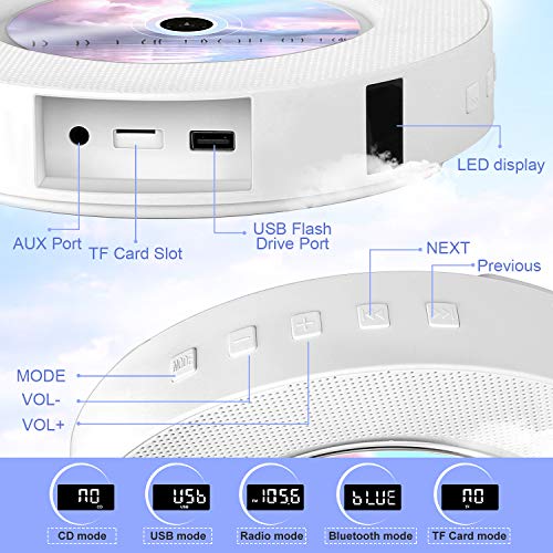 TENSWALL Portable CD Player, Wall Mountable Bluetooth Builtin HiFi