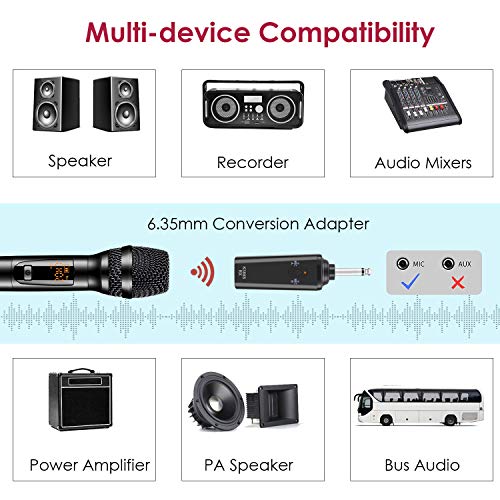 K380S Karaoke Wireless Microphone - GIKPAL Professional UHF Cordless Dual Handheld Rechargeable Microphones with Receiver 6.35mm(1/4'') Plug Dynamic Mic System Set for Karaoke,Voice Amplifier (Black)