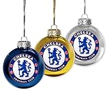 1 x Pack Of 3 Chelsea Fc Round Baubles With Official Team Crest
