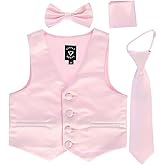 iGirlDress Boys 4 Piece Formal Satin Vest Set Zipper Tie Bowtie Hanky