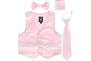 iGirlDress Boys 4 Piece Formal Satin Vest Set Zipper Tie Bowtie Hanky