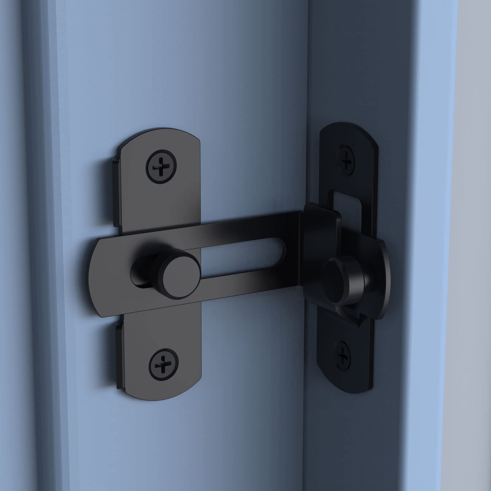 90 Degree Flip Sliding Barn Door Lock, Stainless Steel Angle Latch Buckle, Screen Door Stopper Hook Eye Lock for Barn, Garden, Bathroom, Outdoor, Garage, Window (Black-1 Pack)