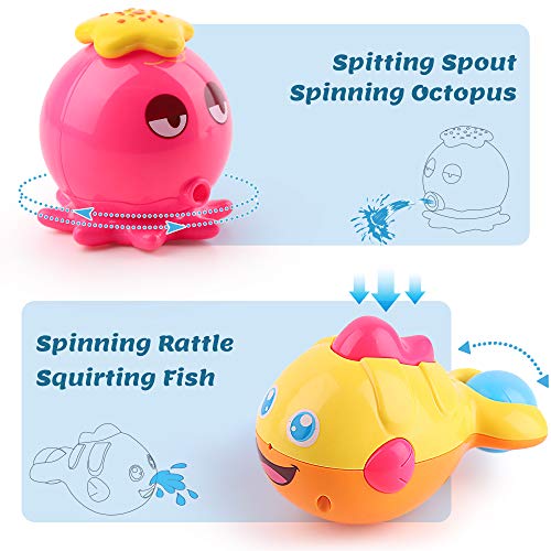 iPlay, iLearn Baby Bath Toys w/ Organizer, Water Squirting Octopus, Wind Up Swimming Turtle, Bathtub & Shower, Stacking Cups, Gift for 6, 9, 12, 18 Months 1, 2, 3 Years, Toddlers, Girls, Boys & Kids