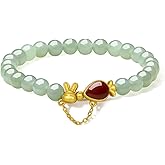 ZHOU LIU FU Silver Bracelet Beaded Bracelets for Women Jasper Beads Stretch Red Agate Crystal Healing Stone Lucky Adjustable Bangle Gold Carrot Charm Bead Chain Fengshui Green Gemstone Colorful Jewelry Elastic Stackable Cute Gifts