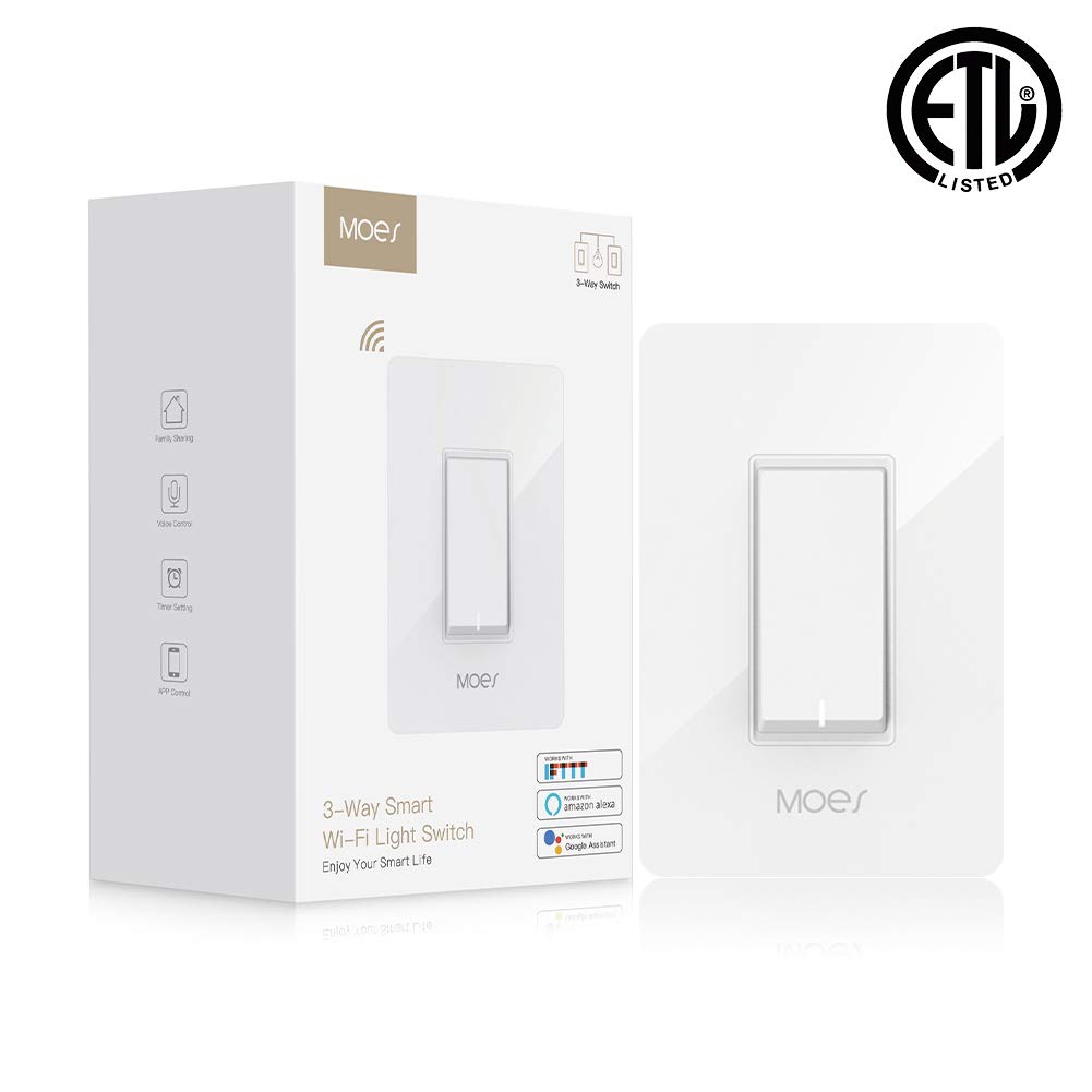3 Way WiFi Smart Wall Light Switch Wireless Remote APP Control From Anywhere Compatible with Alexa and Google Home Timer Function No Hub Require(3-Way Smart Switch (1 Piece))