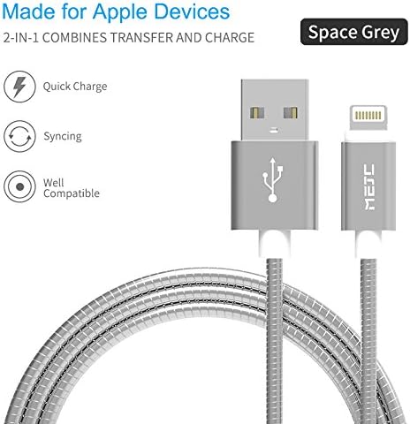-MEJC USB Charging Iron Wire Cable for Apple New Version New Tech Faster charge (TitaniumSilver-Apple V.2)
