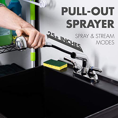 Universal Laundry Tub Faucet by VETTA, Double Handle Pull Out Spray