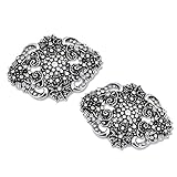 ElegantPark BM Vintage Flowers Rhinestones Wedding Party Decoration Shoe Clips Antique Silver 2 Pcs