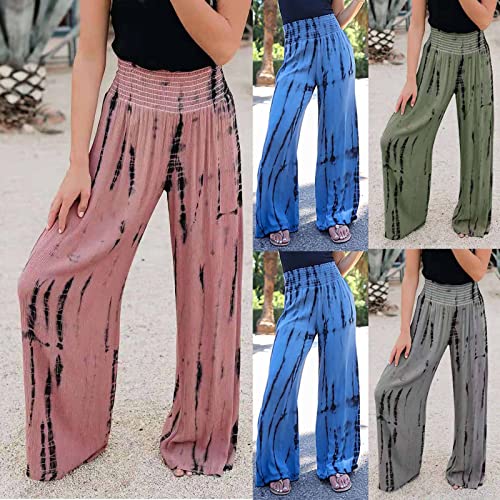 cllios Linen Pants for Women Baggy Long Pants Wide Leg Trousers Elastic High Waist Pants Beach Pants with Pockets
