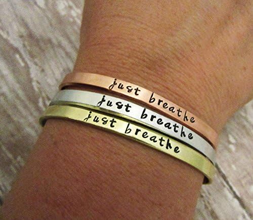 Just Breathe Bracelet - Adjustable Skinny Stackable Cuff - Yoga Jewelry - Mantraband