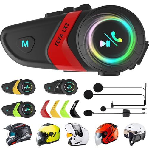 FEYA Motorcycle Helmet Speakers Super Long Battery Life Helmet Headset with Hi-Fi Sound Quality Dual Noise Reduction IPX6 Automatic Answer/Call Music Control/AI Voice/Soft & Hard Mic 1 Pack