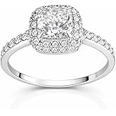 FAIRY COUPLE Cushion-Cut Hidden Halo Promise Ring for Women, 1.5ct Sparkly Square CZ Engagement Ring, Influencer Favorite 18K White Gold Plated Travel Ring R216