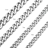 Monily High Polished 6-11MM Curb Chain Stainless Steel Link Necklace Jewelry for Mens Womens 16-36
