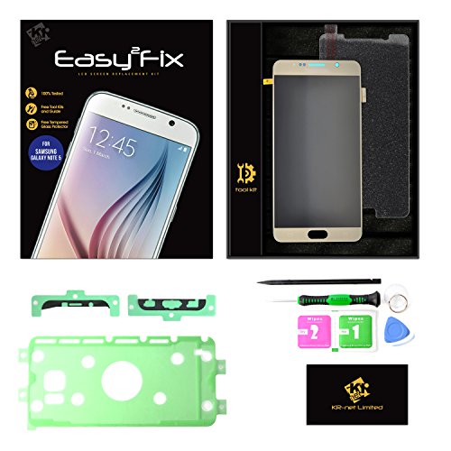 KR-NET Easy2Fix LCD Screen Touch Digitizer Assembly Replacement Tool Kit + Pre-Cut adhesive Sticker for Samsung Galaxy Note 5 N920 N920A N920P N920T N920V (Gold Platinum) KR-NET Easy2Fix LCD Screen Touch Digitizer Assembly Replacement Tool Kit + Pre-Cut adhesive Sticker for Samsung Galaxy Note 5 N920 N920A N920P N920T N920V (Gold Platinum)