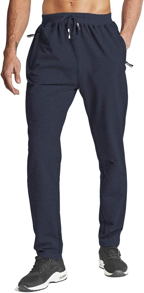 Men's Lightweight Sweatpants Workout Running Pants Open Bottom Drawstring Elastic Waist Pants with Zipper Pockets