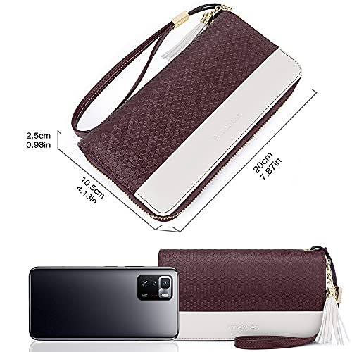 Pomelo Best Damen Geldbeutel Groß Portmonee mit Münzfach, Handyfach und Handschlaufe Waben gesprägte Geldbörse für Frauen (Rot)