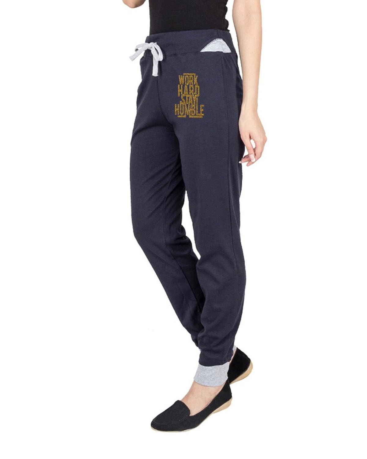 campus sutra womens printed track pant navy blue