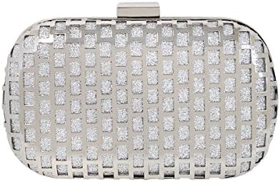 JNB Women's Metallic Cage Glitter Box Clutch, Silver