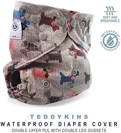 Baby Tooshy Cloth Diaper Covers with DOUBLE Gussets. Waterproof, Adjustable &amp; Reusable. One Size for Prefolds/ Flats/ Inserts. Teddykins