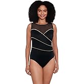 Longitude Women's Swimwear Mesh Scoopback Highneck Long Torso Soft Cup One Piece Swimsuit