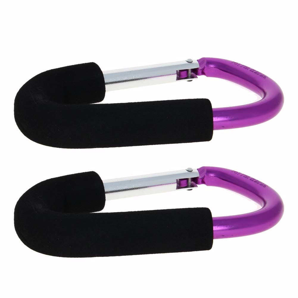 MroMax 2Pcs Hook Clip 140x80mm Large D Type Shopping Bag Carry Handle Carabiner with Sponge for Baby Pushchair Pram Stroller Hanger Trolley Mummy Clip Holder Purple