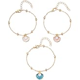 Grmpt 3Pcs Seashell Pearl Bracelet for Women Gold Plated Seashell Pearl Bracelets Beachy Holiday Jewelry