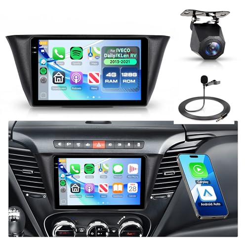 4G+128G Android Car Radio for IVECO Daily 2014-2021 9'' Screen in-Cell Stereo with Carplay Wireless Android Auto Mirror Link GPS Navi Bluetooth WiFi FM/RDS/EQ Controls Del Flying Camera Reversing