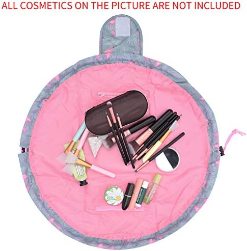 Quick Makeup Bag, Lazy Round Cosmetic Organizer Toiletry Pouch Case by SKYNEW,Blue Flamingo