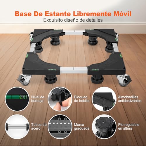 Base para Lavadora Móvil, Base Móvil Universal con 8 Patas Fuertes y 4 Ruedas Dobles, Base Móvil Multifuncional Refrigerador de Ajustable Soporte, para lavadora y Secadora Portatil (40-65CM),Negro