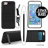 iPhone 7 Case, Cxy Armor iPhone 7 Wallet case with kickstand -Slim and Hybrid Drop Protection Kit Bundle[2 pack Tempered Glass Screen Film]Premium Finish Fit [Reinforced Shockproof Bumper] (Black)