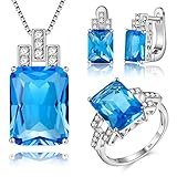 J.MOSUYA 925 Sterling Silver Plated Topaz Jewelry Set For Women, Swarovski Element Crystal Earring Necklace Set