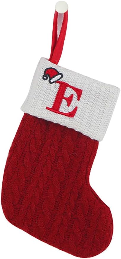 Stockings & Holders - Zocvyi 7 inch Mini Cute Knit Monogram Embroidered Christmas Stocking Personalized Initial Christmas Stocking Family Holiday Xmas Party Decor Christmas Decorations-E-Red