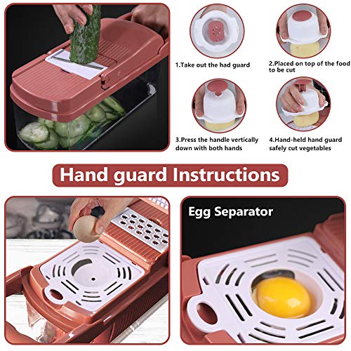 Vegetable Chopper, Onion Veggie Slicer Chopper, Spiralizer Vegetable Cutter Chopper Blades with Durable Fruit Slicer Cutter Container for Cooking Tools (Red)