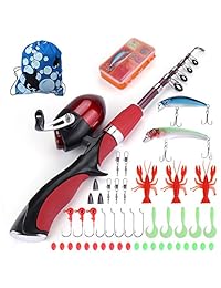 Multi Outools   Juego de caña de pescar y carrete para niños principiantes de pesca, kit completo de pesca para cumpleaños, Navidad, regalo de festival