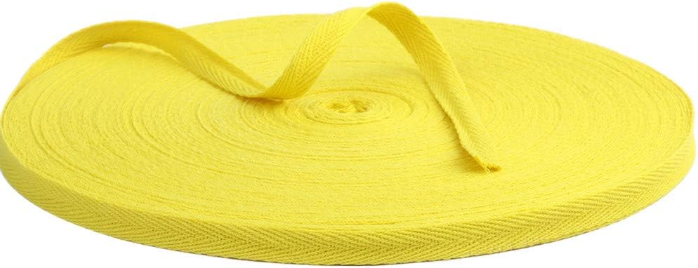 50 Meters Cotton Ribbon Herringbone Webbing Trim Fabric Tape Tapestry for Bias Binding Gift Wrapping Embellishment Craft Width 10mm (Yellow)