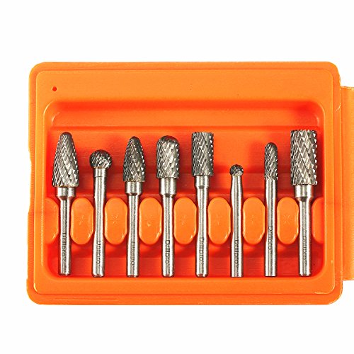 DRILLPRO 8 Pcs Double Cut Carbide Rotary Burr Set 6mm (0.24 inch) Shank File Power Tools Double Cut