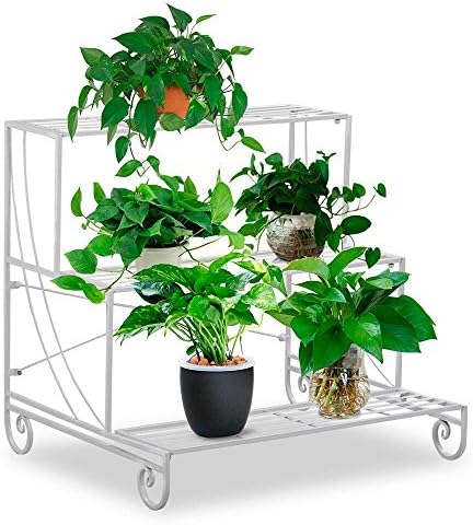 go2buy Tiered Wooden Plant Stand Corner Flower Pot Holder Multi Level Planter Display Rack Plant Pots Storage Shelf Solid Wood Brown Indoor/Outdoor