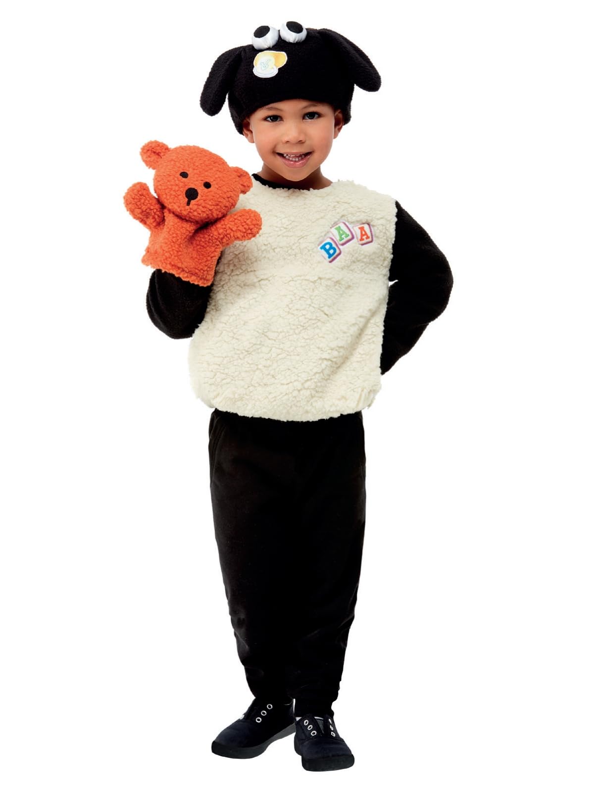 Smiffys Shaun the Sheep Timmy Costume in White Toddler, Top, Hat & Hand Puppet, Official License Costume with Fleecy Top, Timmy Hat & Glove Puppet Bear, Cute and Cuddly!