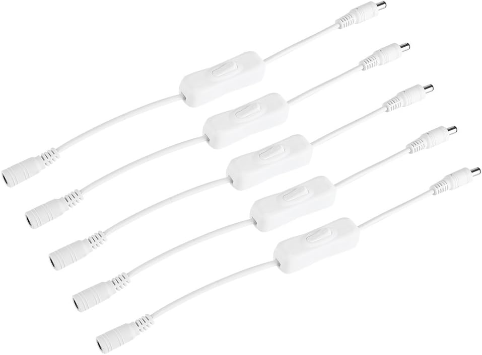 Fdit LED Strip Light Female Male DC 12V Power Inline Cable Wire Switch Plug Adapter Toggle Switch for LED Strips Pack of 5 White