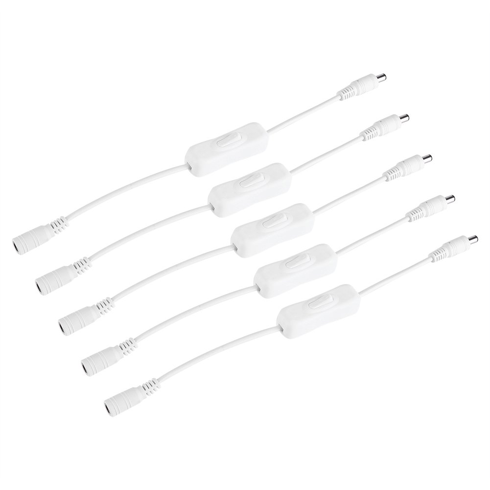 Fdit LED Strip Light Female Male DC 12V Power Inline Cable Wire Switch Plug Adapter Toggle Switch for LED Strips Pack of 5 White