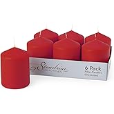 Stonebriar Unscented Pillar Candles – 35 Hour Burn Time, Long-Lasting Wax Candles for Weddings, Holidays, Home Décor & Special Events, Pack of 6, Red, 3" x 4"