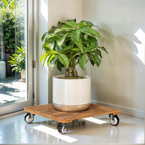 IDZO Macetero Redondo-14, Madera, Teca Dorada, 14 x 14 x 3.2