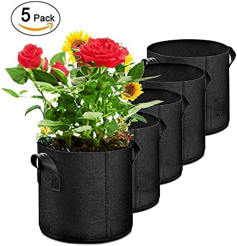 IZERUO 5 Pack 5 Gallon Smart Grow Bag for Potato Plant Container &amp; Nursery Garden with Handled (Black)